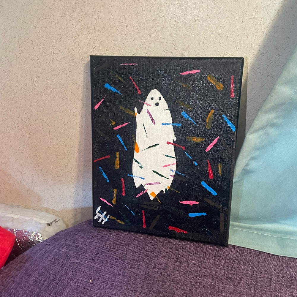 Ghost with confetti painting! Handmade by me!🫶🏻